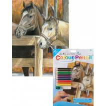 Malování podle čísel pastelkami A4 - Koně ve stáji