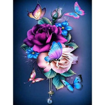 Diamantový obrázek 40x30cm - Květiny s motýlky 6711