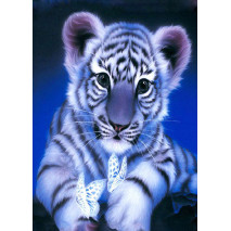 Diamantový ve tmě svítící obrázek 40x30cm - Tygřík s motýlkem 7602
