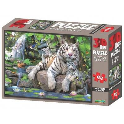 Puzzle 3D efekt - Bílí tygři 63 dílků