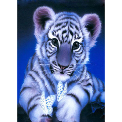 Diamantový ve tmě svítící obrázek 40x30cm - Tygřík s motýlkem 7602