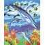 Malování podle čísel pastelkami A4 - Velryba a delfíni